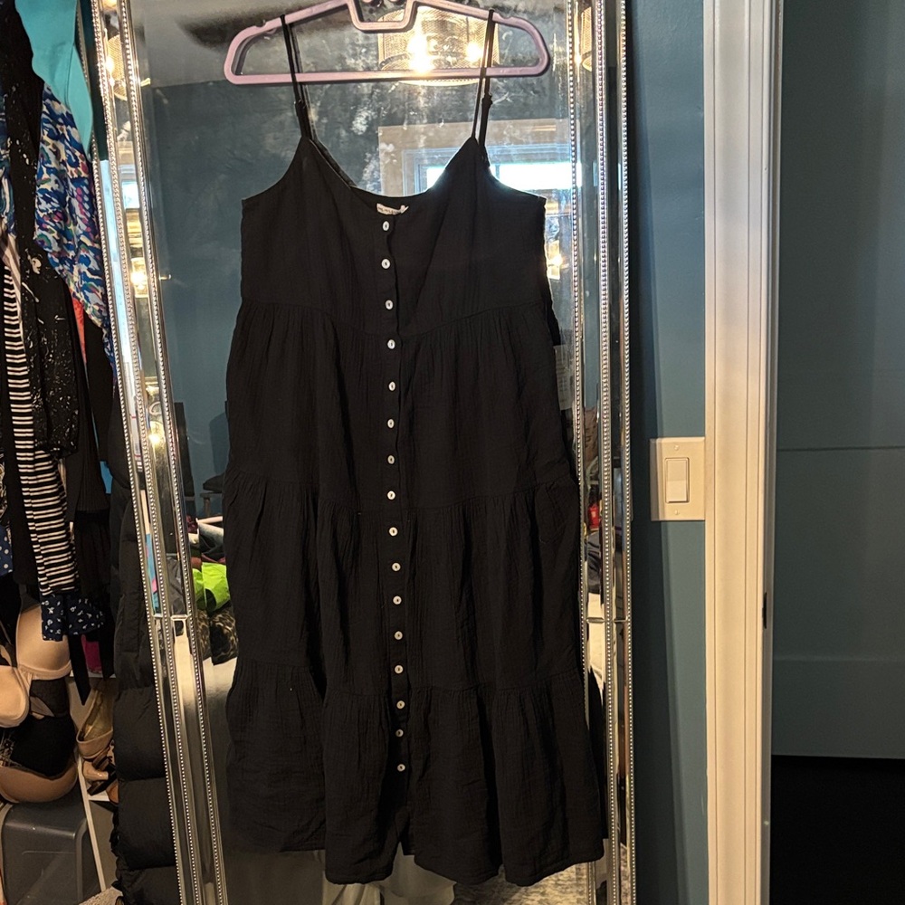 Elegant Black Button-Front Midi Dress